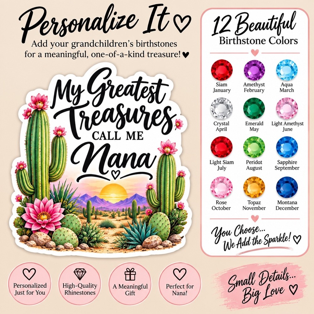Personalized Nana Vinyl Decal Birthstone Color Rhinestones Custom Grandma Gift